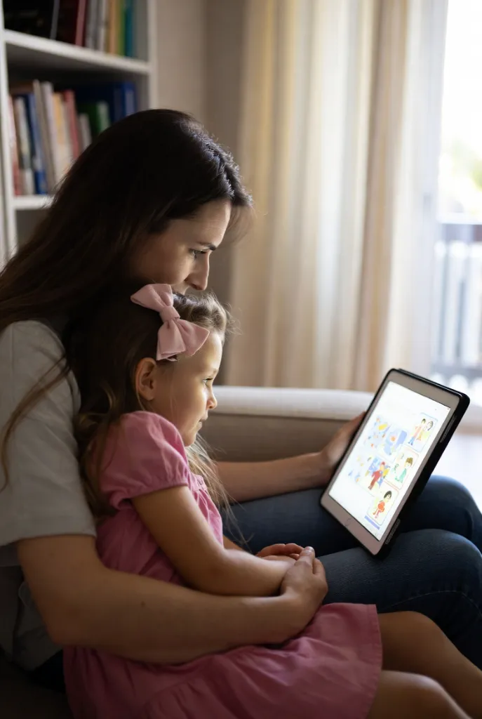 Copil citind o poveste magică personalizată